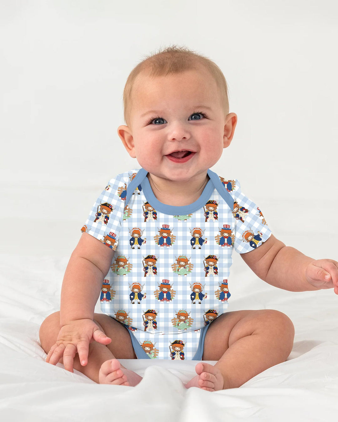 Patriotic 4th of July Highland Cow Bamboo Bodysuit