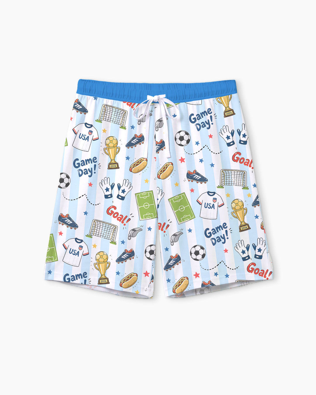 Striped Soccer Game Day Family Matching Bamboo Men Short Sleeve Short Pajama Set