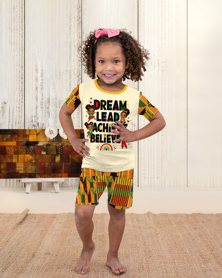 Black Girl Dream Lead Achieve Believe Bamboo Two Piece Short Sleeve Shorts Pajama Set