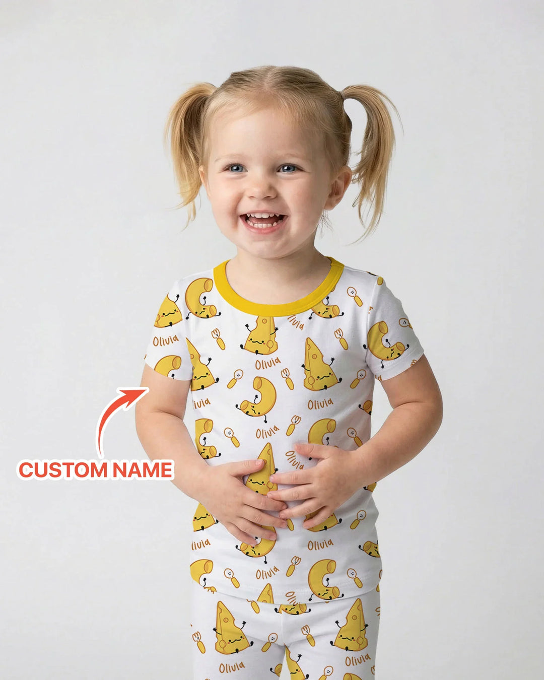 Custom Name Mac & Cheese Club Bamboo Two Piece Short Sleeve Pajama Set