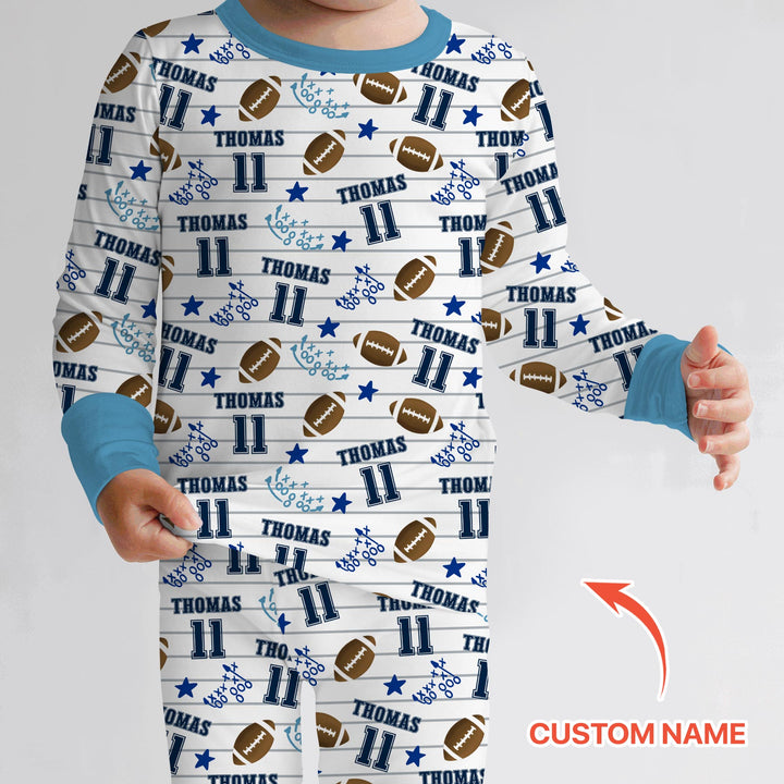 Custom Name Football Time Two Piece Long Sleeve Pajama Set