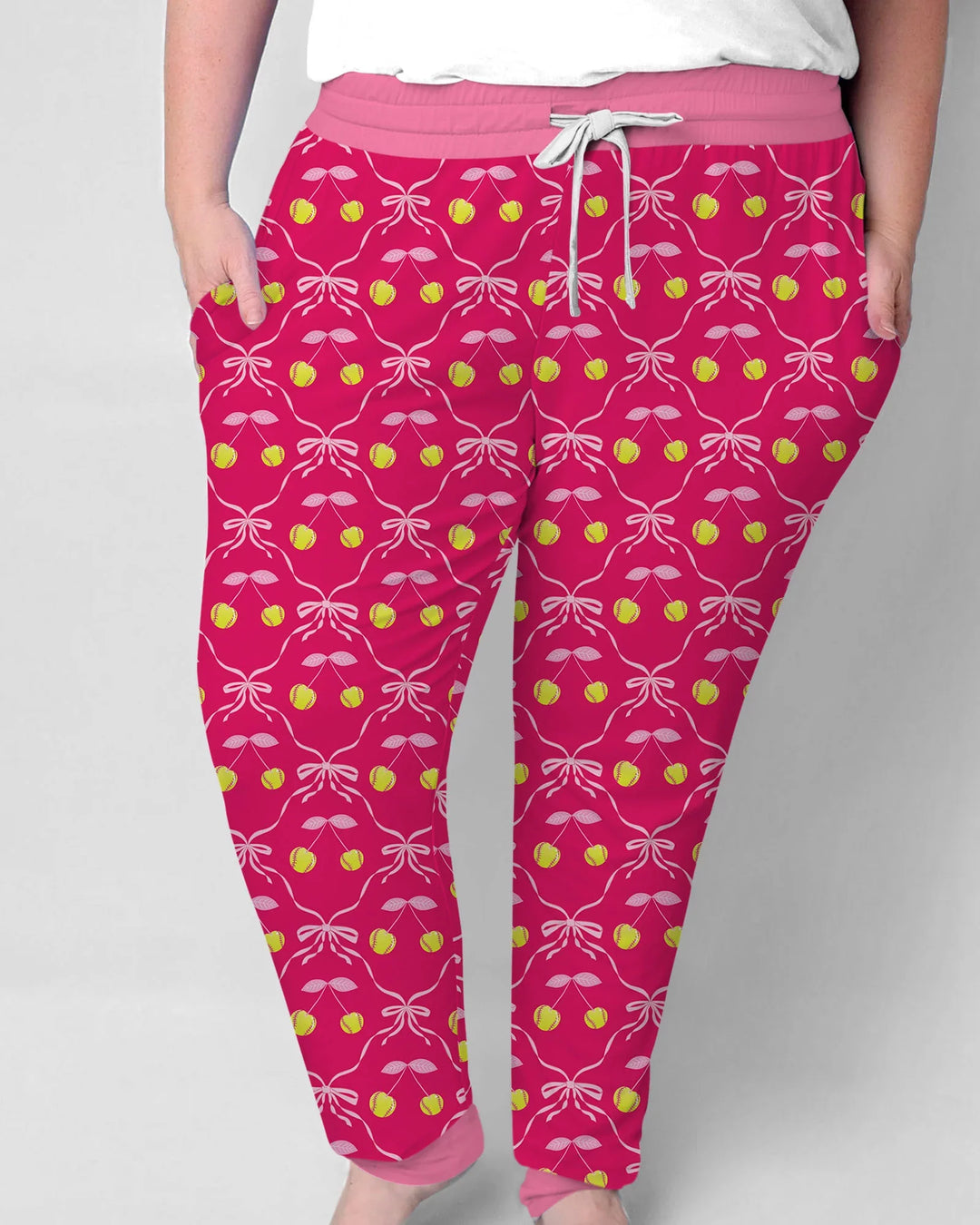 Conjunto de pijama de bambú a juego para mujer, mamá e hija, de béisbol y sóftbol con cerezas