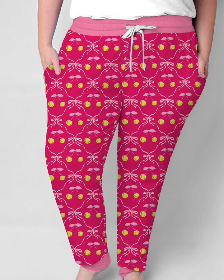 Conjunto de pijama de bambú a juego para mujer, mamá e hija, de béisbol y sóftbol con cerezas