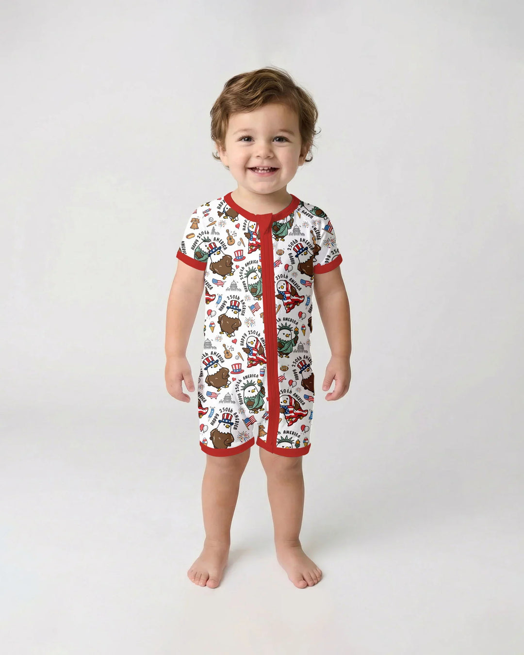 Happy 250th America Cute Patriotic Eagles Family Matching Bamboo Shorty Zippy