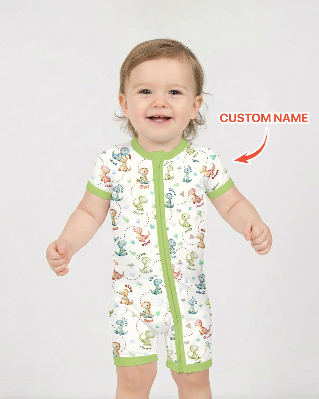Personalized Dino Friends Bamboo Shorty Zippy
