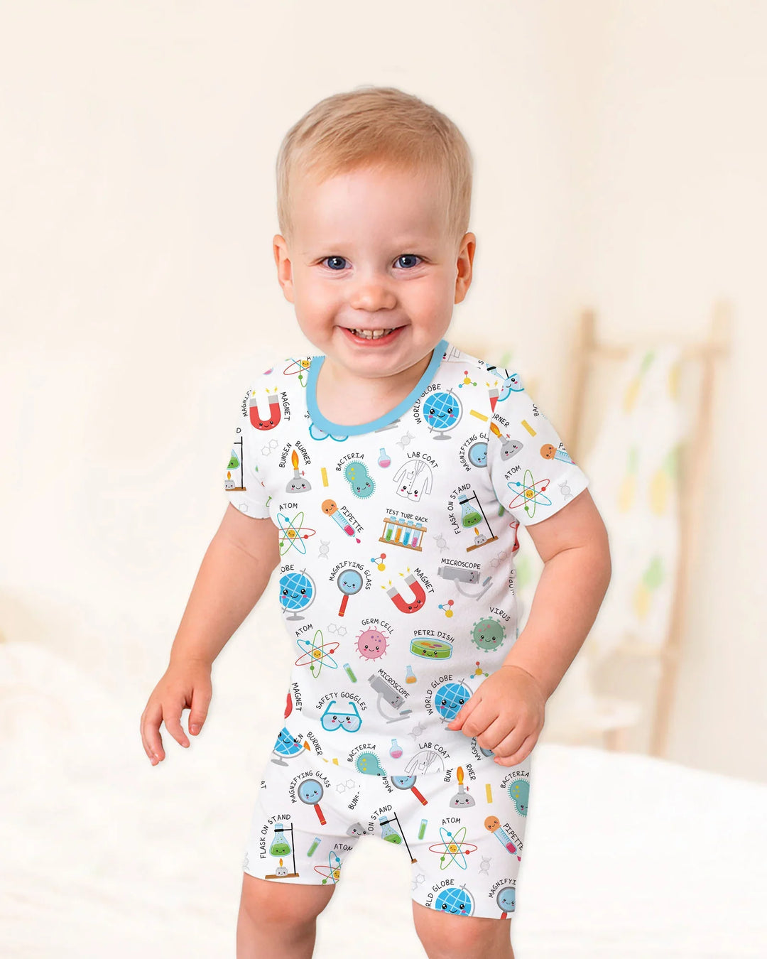 Science Fun Family Matching Bamboo Two Piece Short Sleeve Shorts Pajama Set