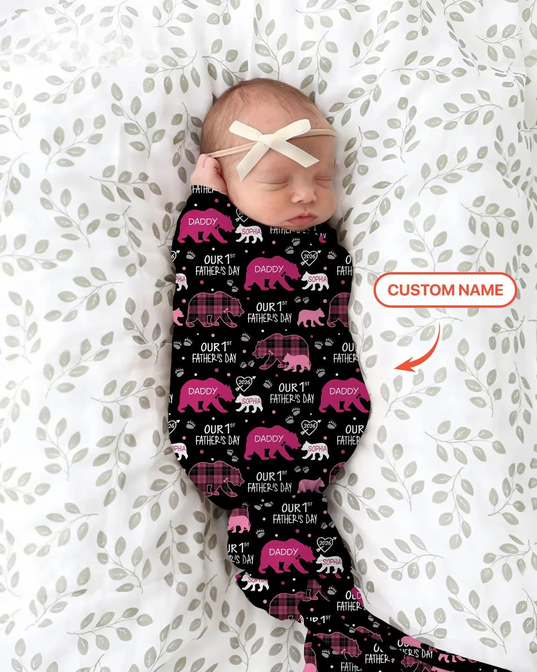 Our 1st Father's Day Daddy Bear & Me Matching swaddle blanket