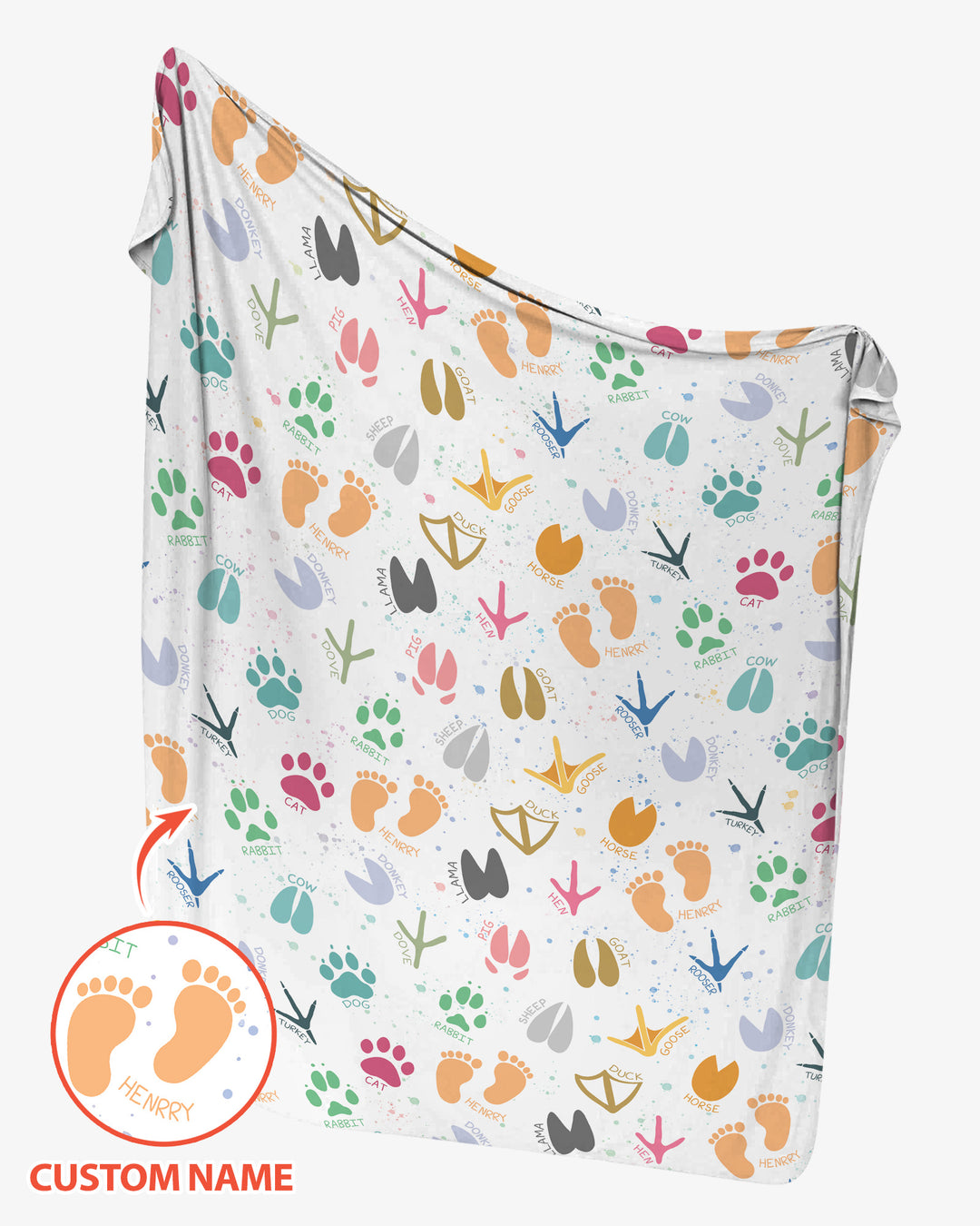 Cute Farm Animal Tracks Custom Name swaddle blanket