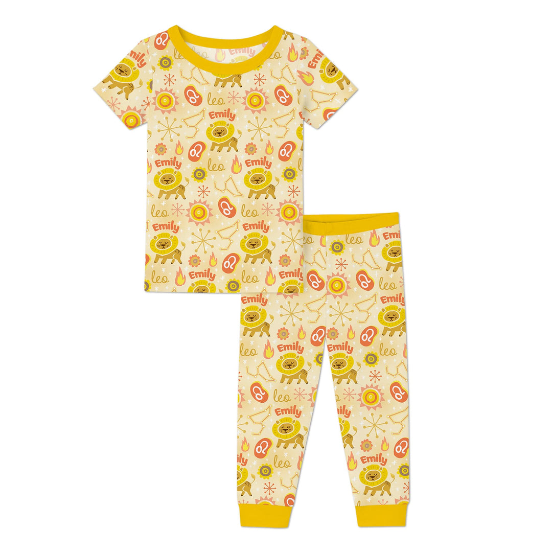 Custom Name Zodiac Leo Two Piece Short Sleeve Pajama Set