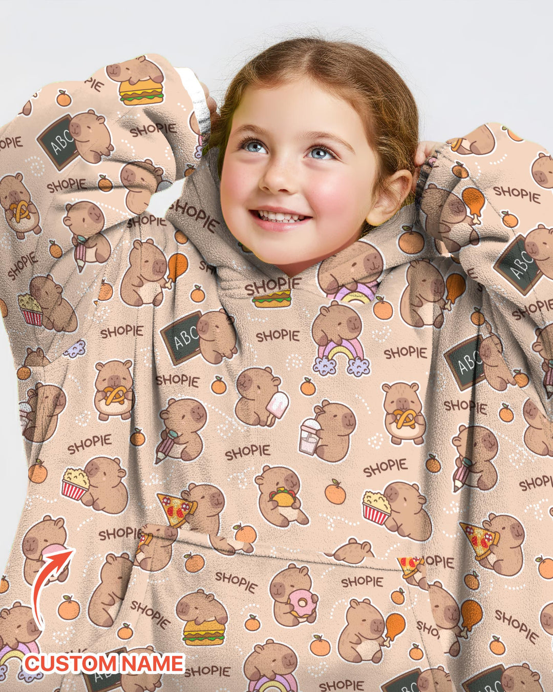 Custom Name Cute Capybara Blanket Hoodie