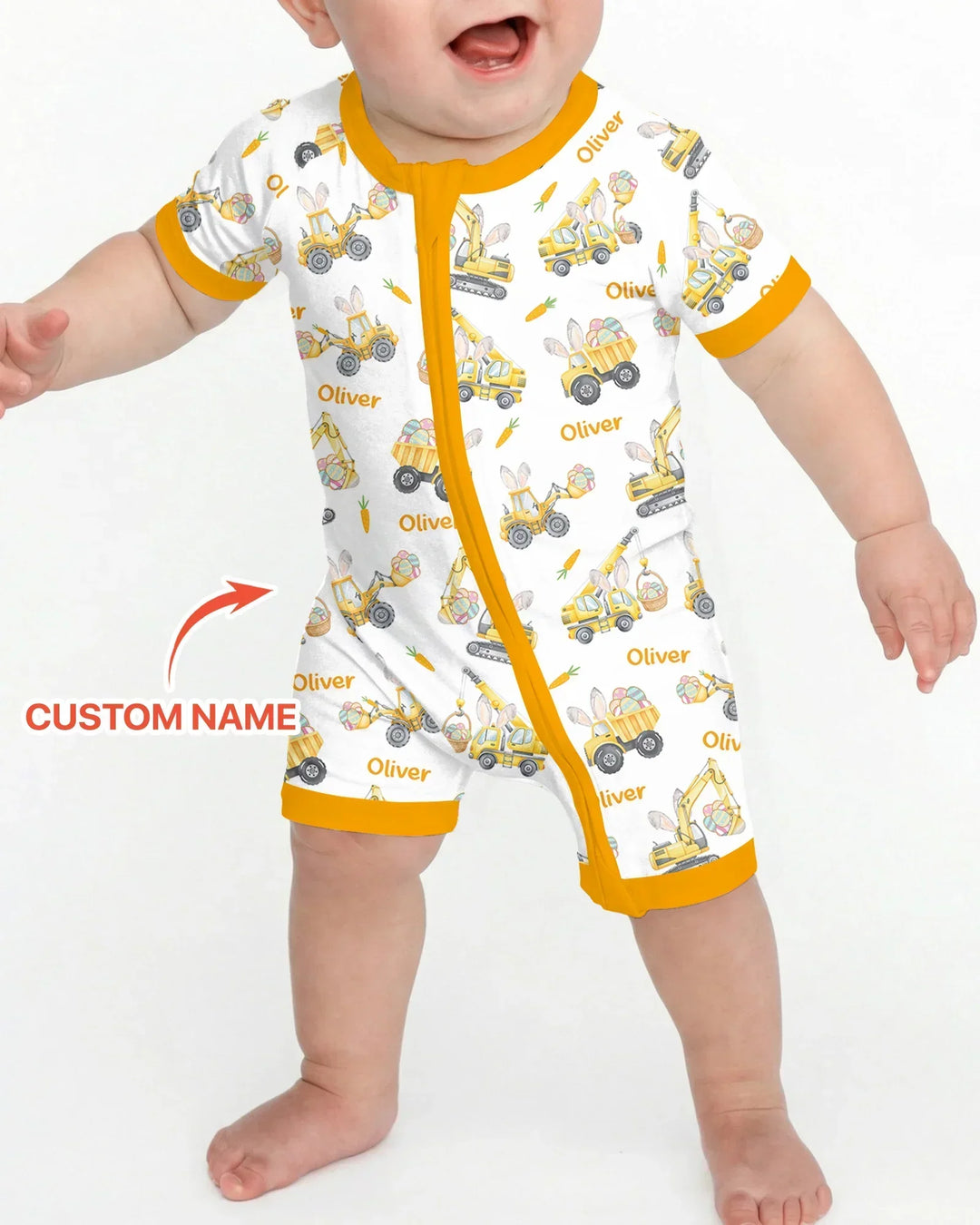 Custom Name Eggs-cavator Construction Bamboo Shorty Zippy