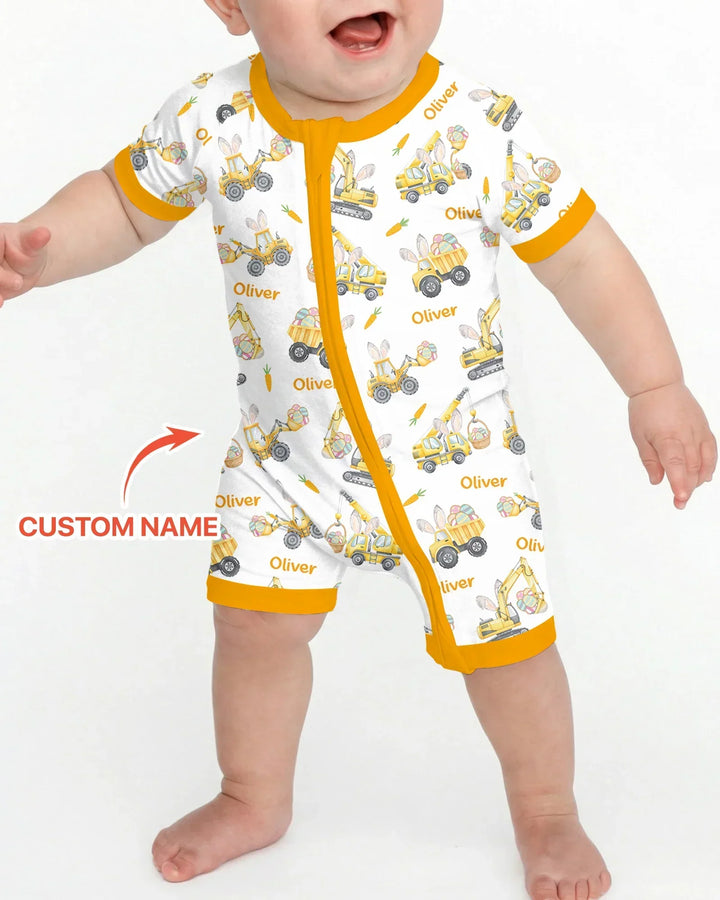 Custom Name Eggs-cavator Construction Bamboo Shorty Zippy