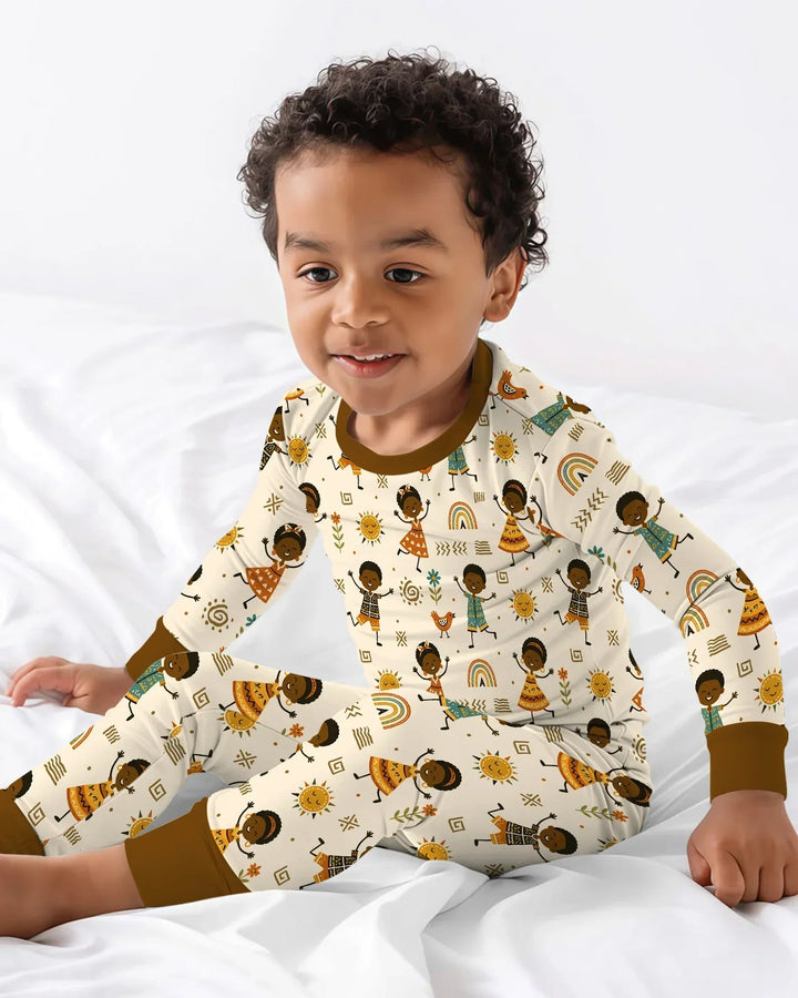Cute African Heritage Bamboo Two Piece Long Sleeve Pajama Set