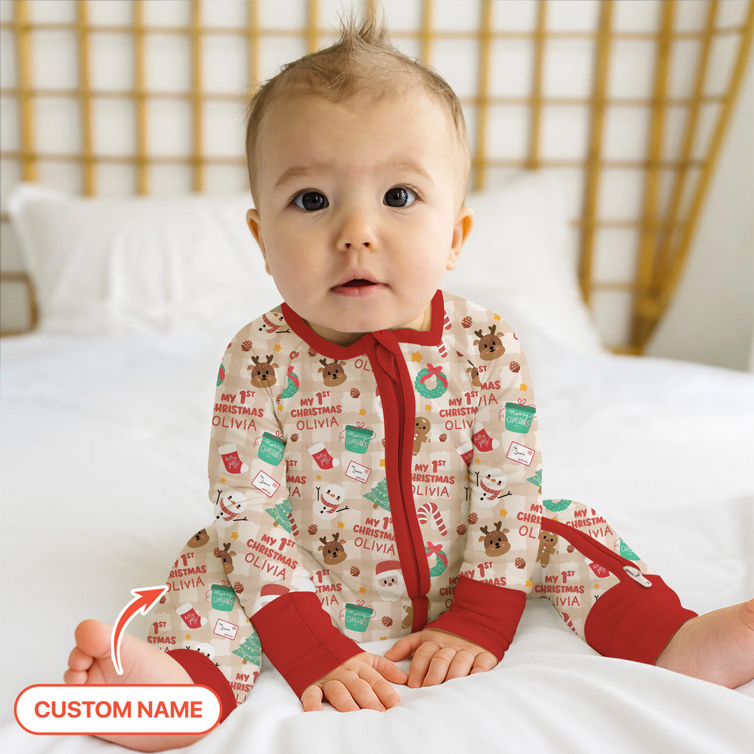 Custom Name My First Christmas Mocha Gingham Convertible Zippy