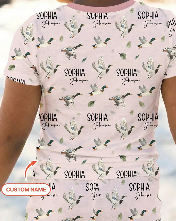 Custom Name Mallard Duck Bamboo Two Piece Short Sleeve Pajama Set