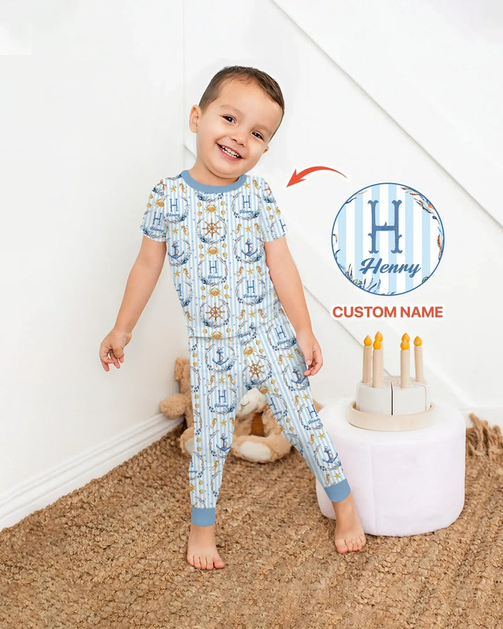 Bon Voyage Custom Name Bamboo Two Piece Short Sleeve Pajama Set