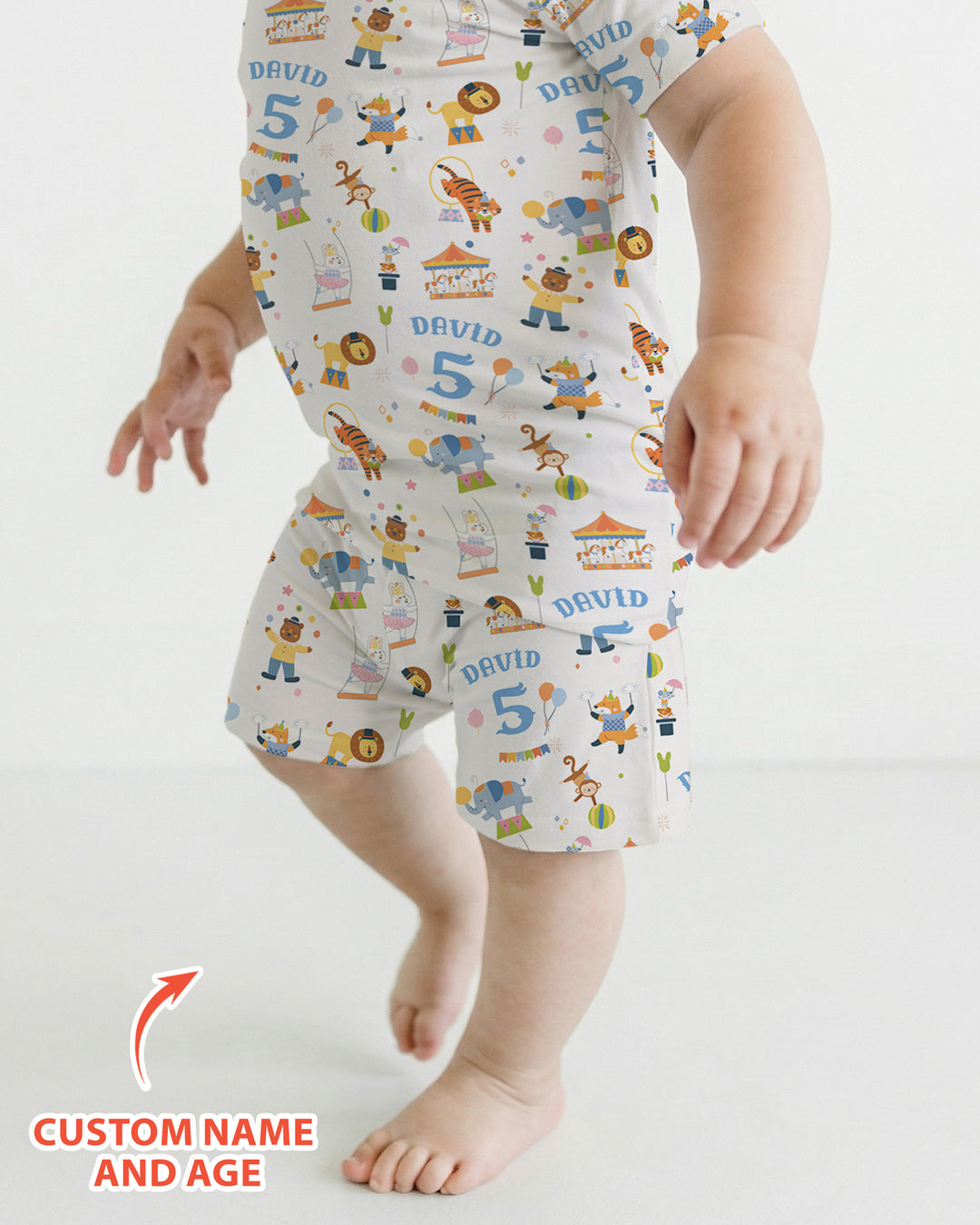 Custom Name Birthday Circus Bamboo Two Piece Short Sleeve Shorts Pajama Set