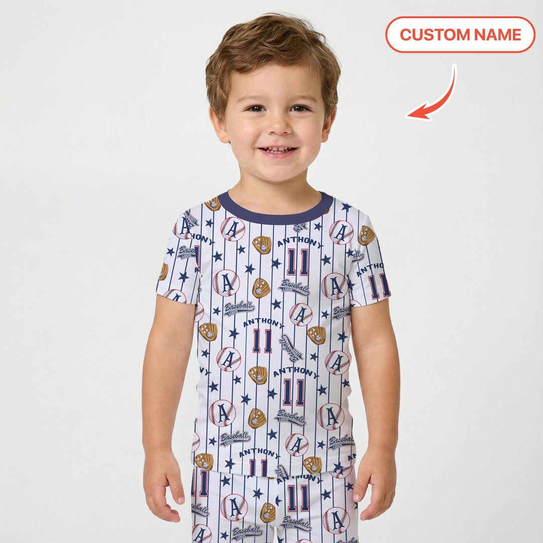 Custom Name Baseball Time Two Piece Short Sleeve Pajama Set