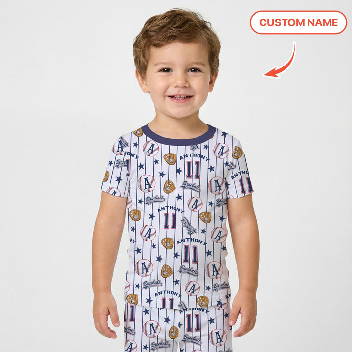 Custom Name Baseball Time Two Piece Short Sleeve Pajama Set