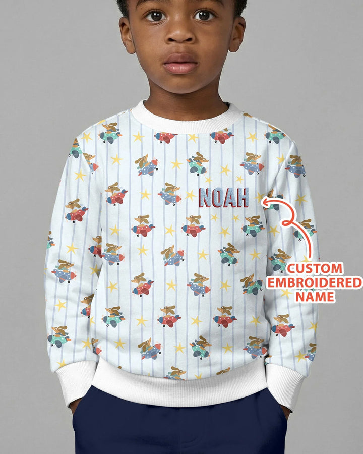 Custom Name Embroidered Dachshund Pilot Bamboo Crewneck Sweatshirt