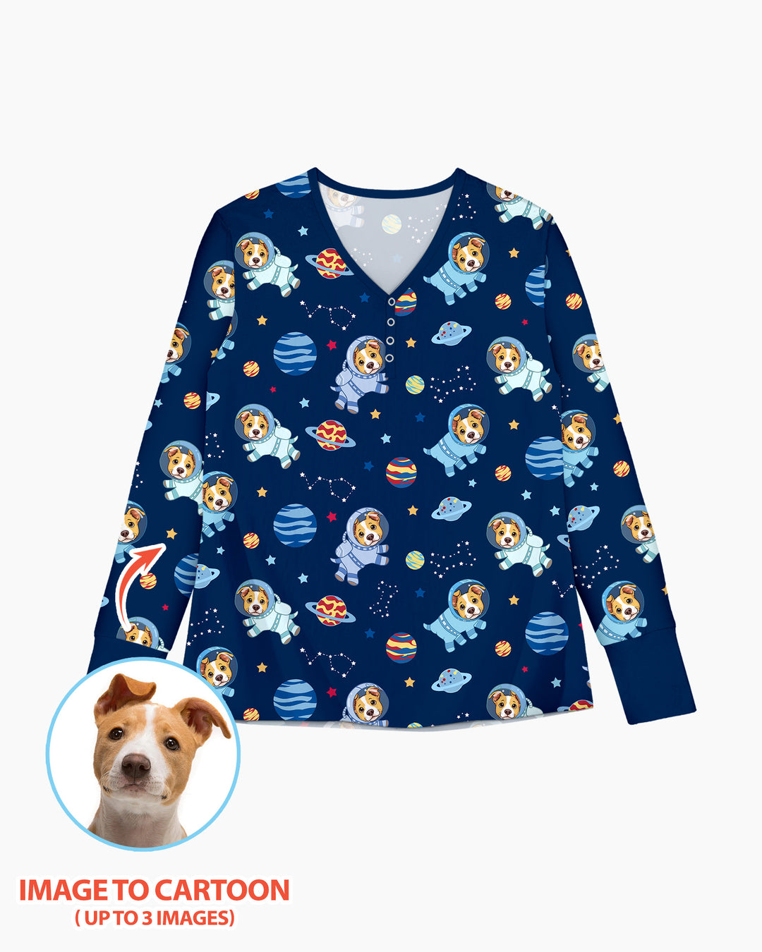 Astronaut Custom Pet Image Family Matching Bamboo Women Pajama Set