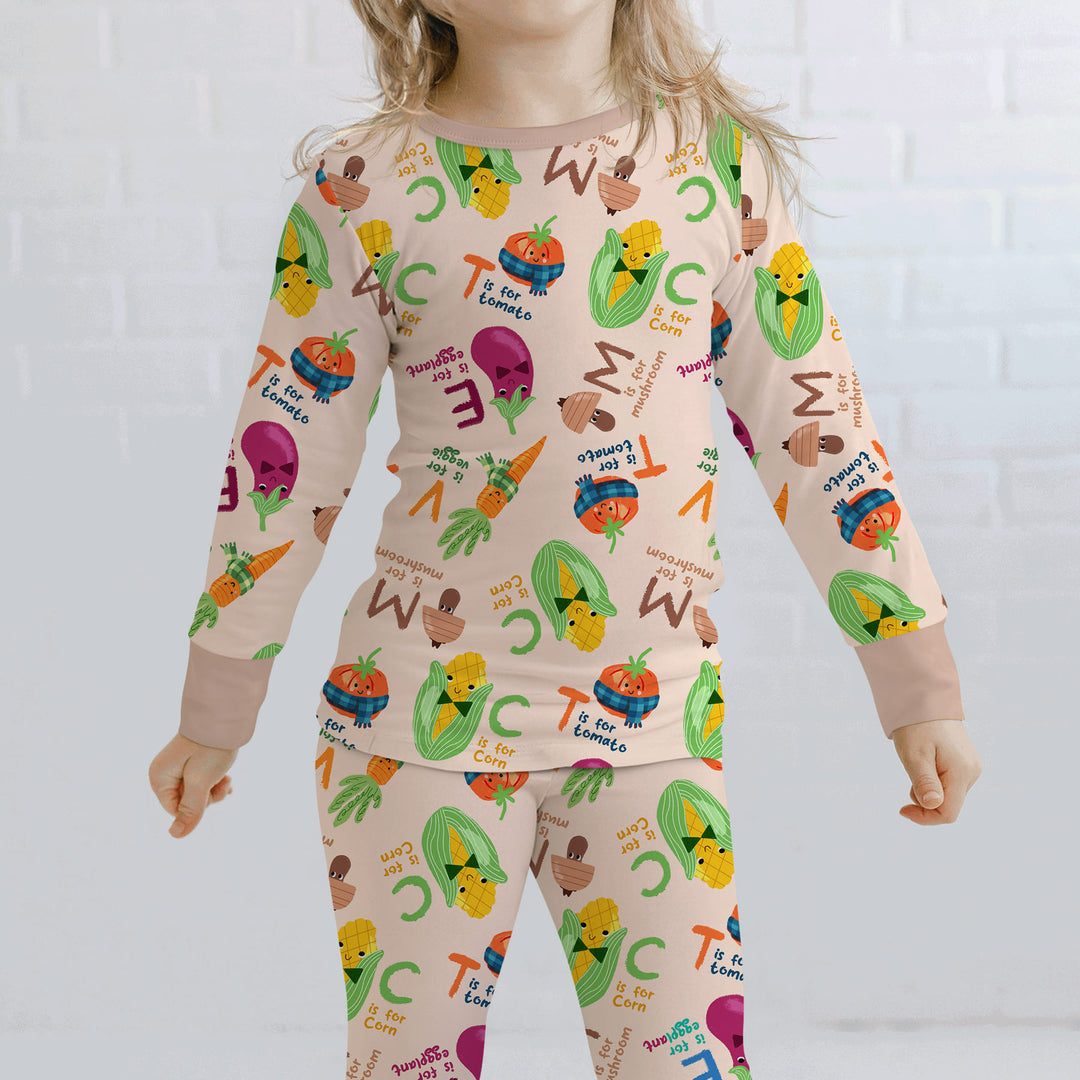 Veggie Letter Two Piece Long Sleeve Pajama Set