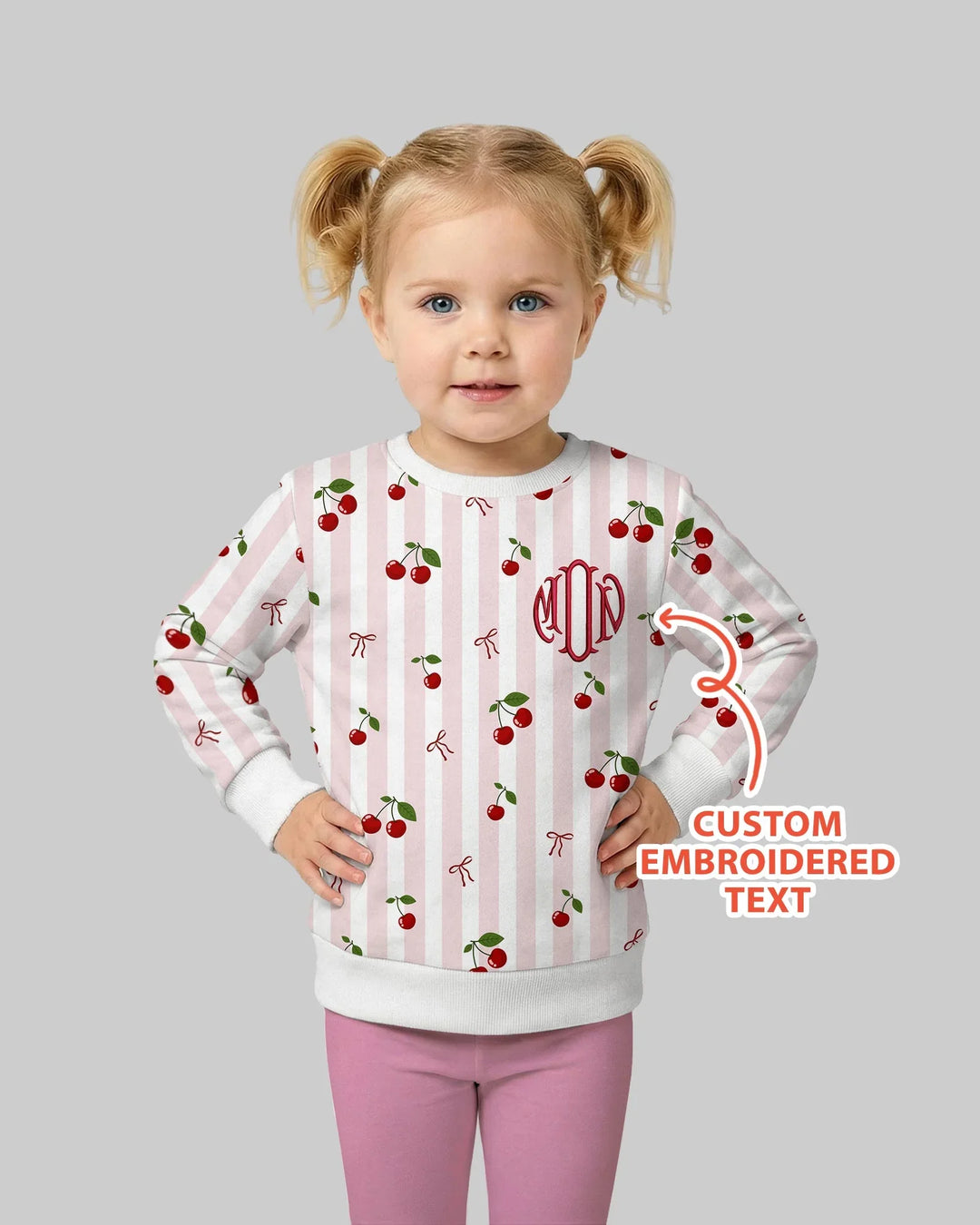 Personalisiertes besticktes Monogramm-Letter Kirsch Bambus Rundhalsshirt