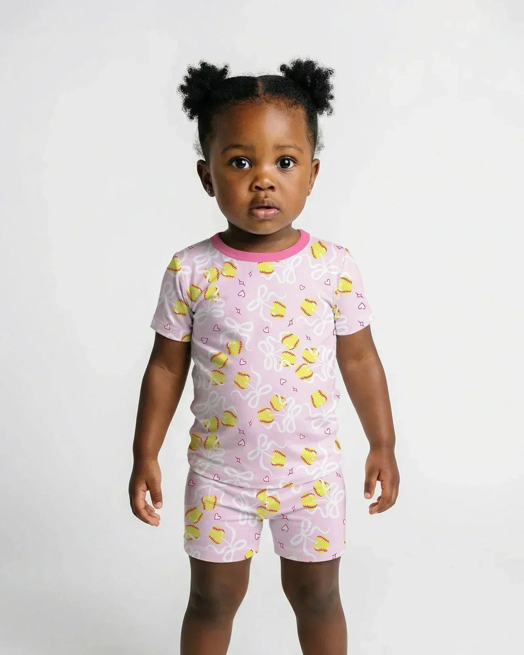 Softball Cherry Mom And Girl Matching Bamboo Two Piece Short Sleeve Shorts Pajama Set