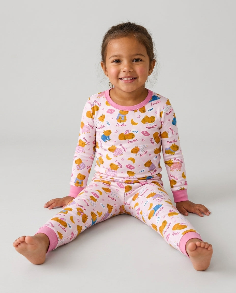 Cozy Capybara Dreams Bamboo Two Piece Long Sleeve Pajama Set