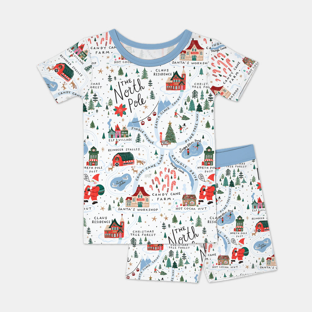 The North Pole Map Two Piece Short Sleeve Shorts Pajama Set , The North Pole Map Two Piece Short Sleeve Shorts Pajama Set - 12-18M