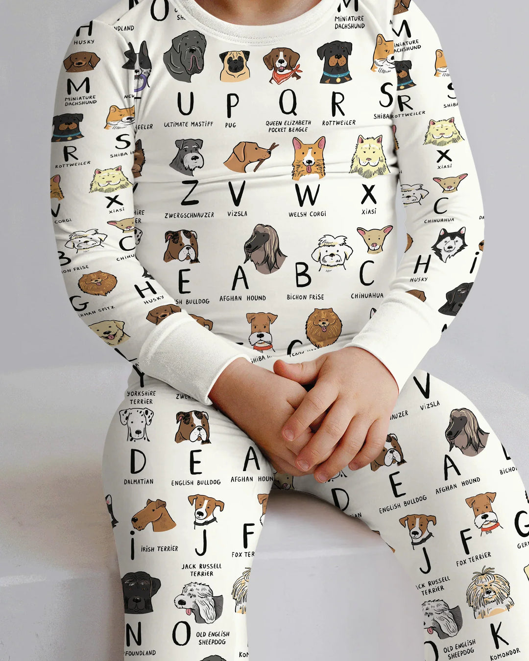 Funny Dogs Alphabet Two Piece Long Sleeve Pajama Set