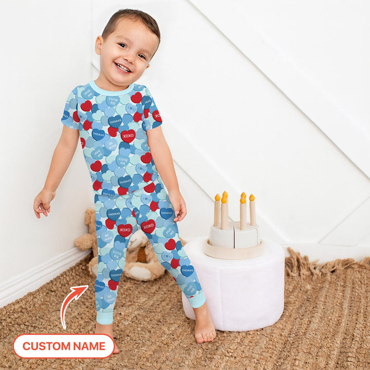 Valentine Candy Crush Family Matching Two Piece Short Sleeve Pajama Set