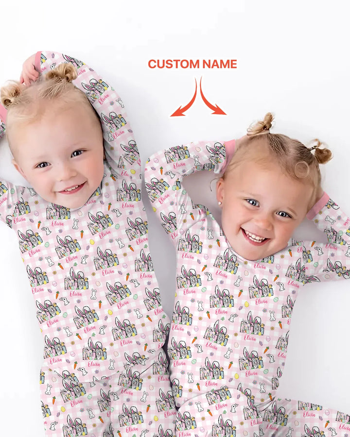 Custom Name Easter Family Matching Two Piece Long Sleeve Pajama Set