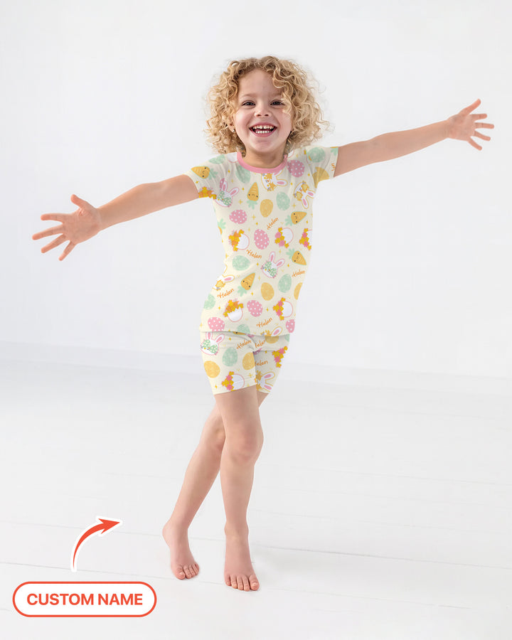Retro Easter Two Piece Short Sleeve Shorts Pajama Set