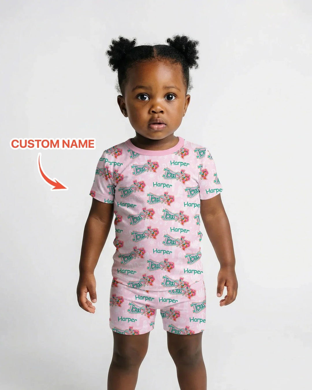 Custom Name Preppy Texas Charm Bamboo Two Piece Short Sleeve Shorts Pajama Set