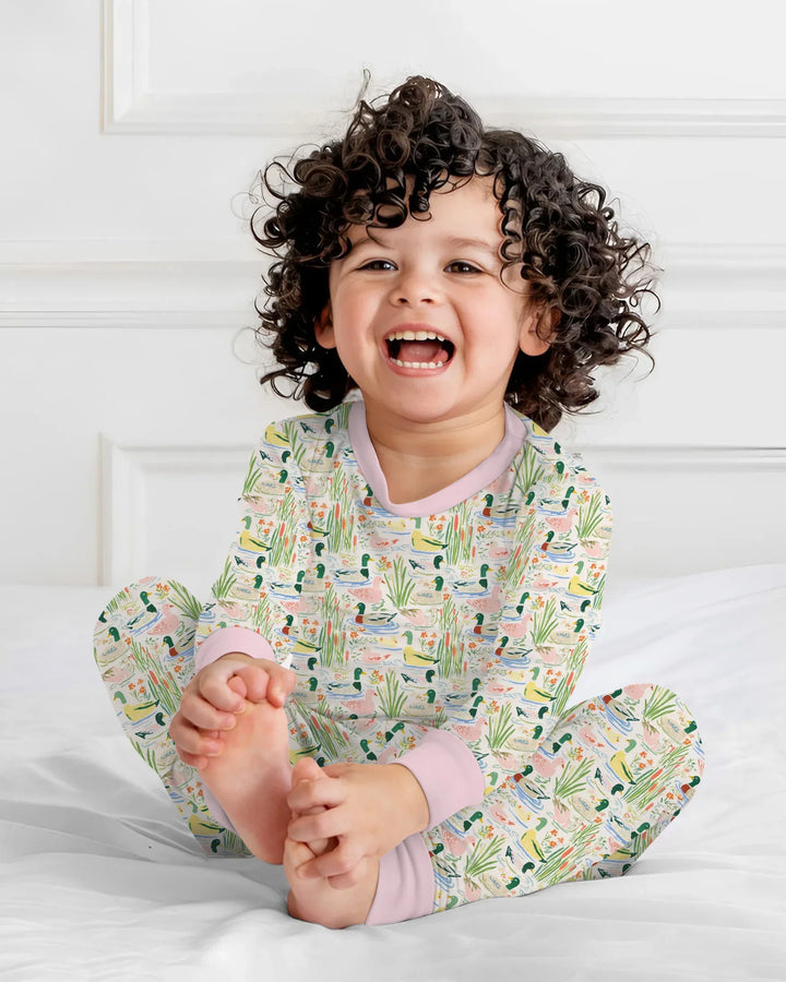 Whimsical Mallard Duck Bamboo Two Piece Long Sleeve Pajama Set