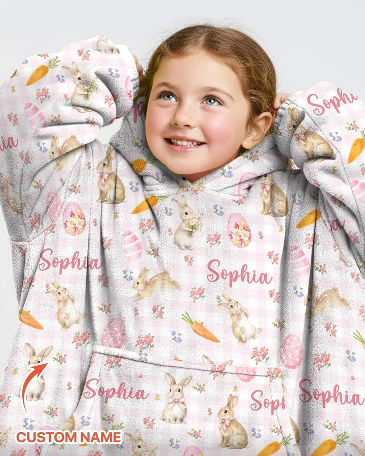 Custom Name Bunny Garden Blanket Hoodie