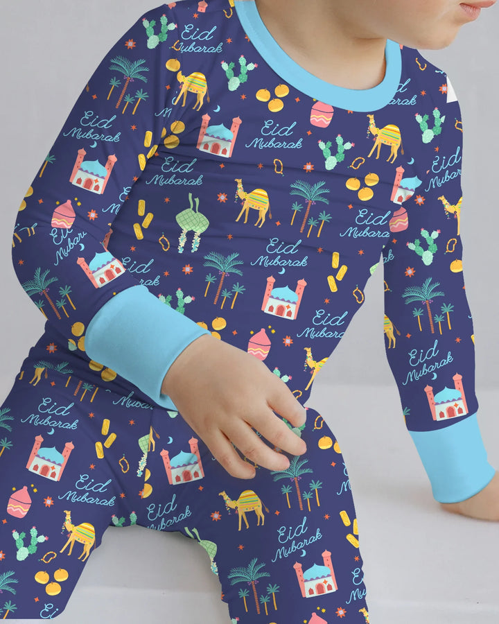 Eid Mubarak Matching Family Two Piece Long Sleeve Pajama Set