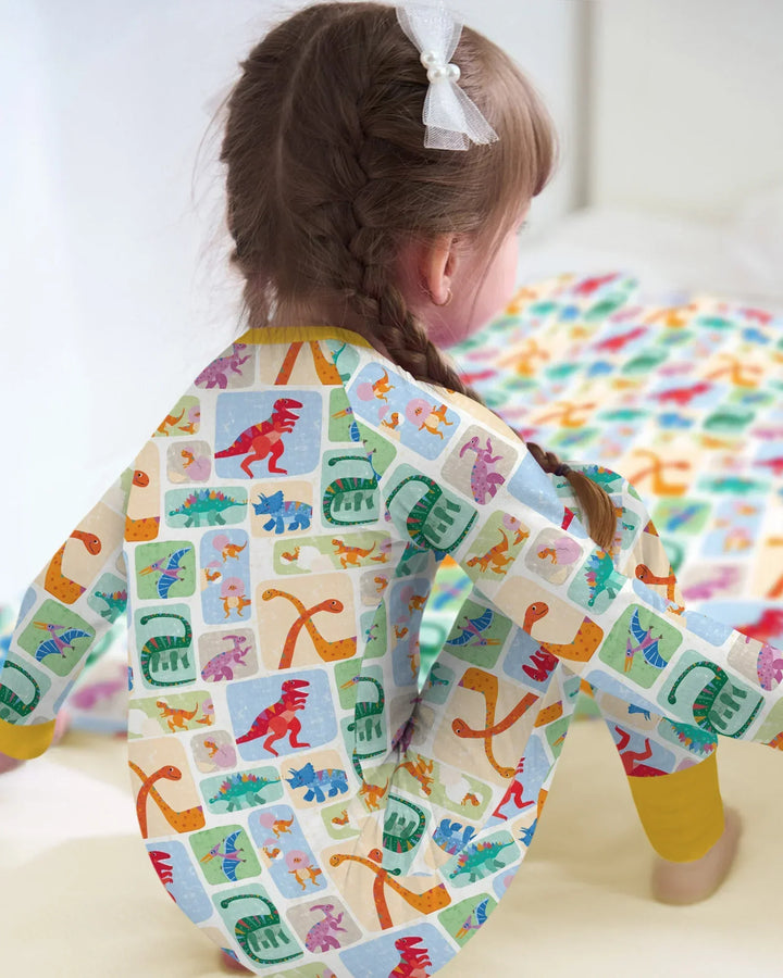 Pijama enterizo de bambú convertible Rainbow Dino Friends a juego para toda la familia