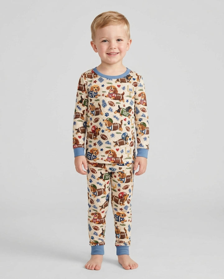 Football Doxie Squad Bamboo Two Piece Long Sleeve Pajama Set
