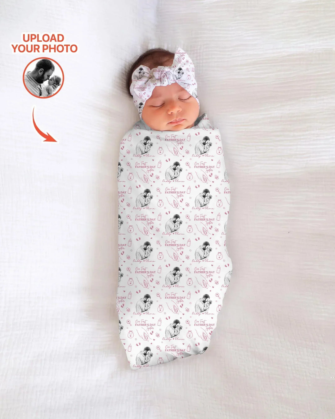 Custom Photo Our First Father's Day Together swaddle blanket