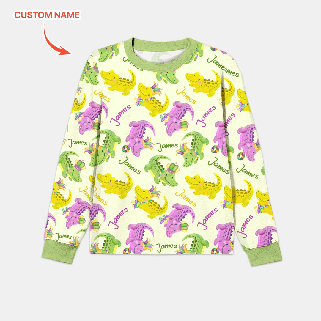 Custom Name Mardi Gras Alligator Men's Pajama Set