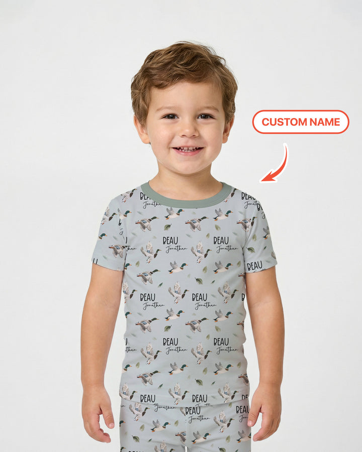 Custom Name Mallard Duck Two Piece Short Sleeve Pajama Set
