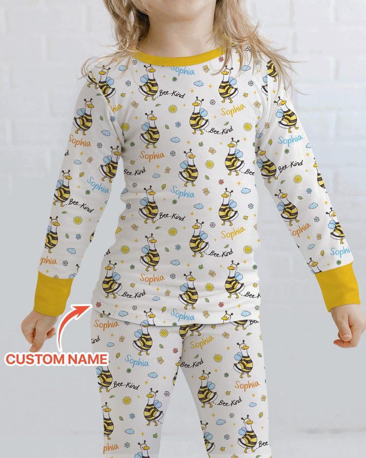 Custom Name Bee Kind The Goose Bamboo Two Piece Long Sleeve Pajama Set