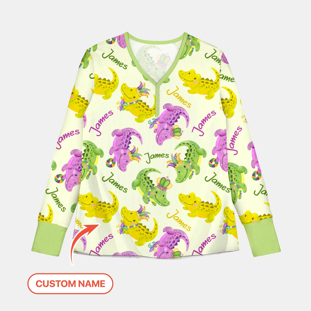 Custom Name Mardi Gras Alligator Women Pajama Set