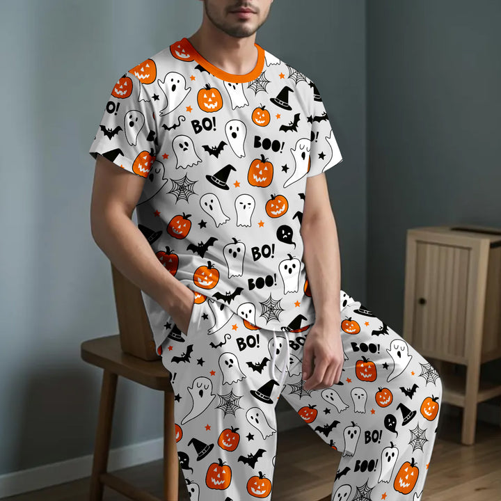 Halloween Boo & Pumpkin Glow In The Dark Men's Pajama Set