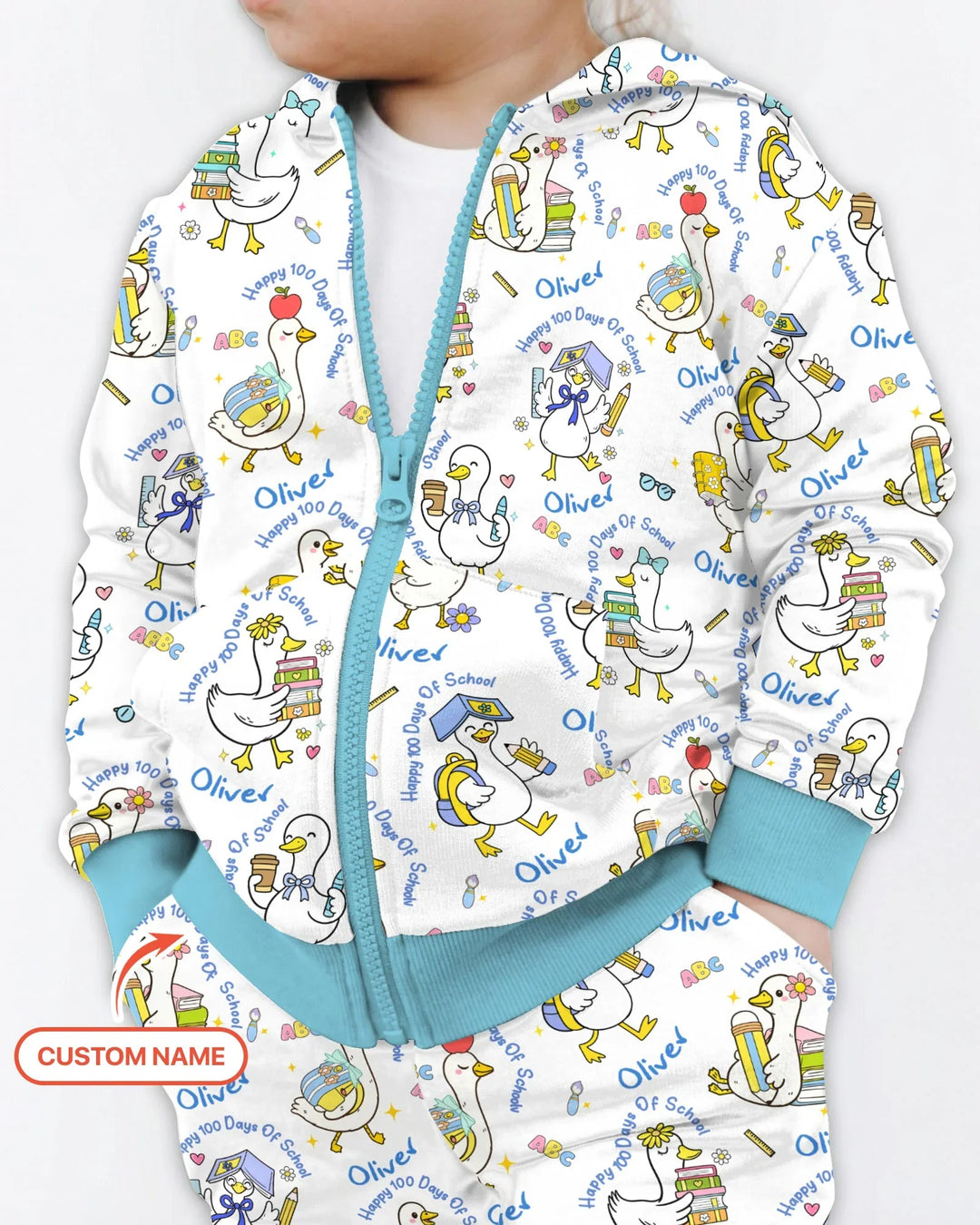 Custom Name Goose Happy 100 Days Of School Zip Hoodie