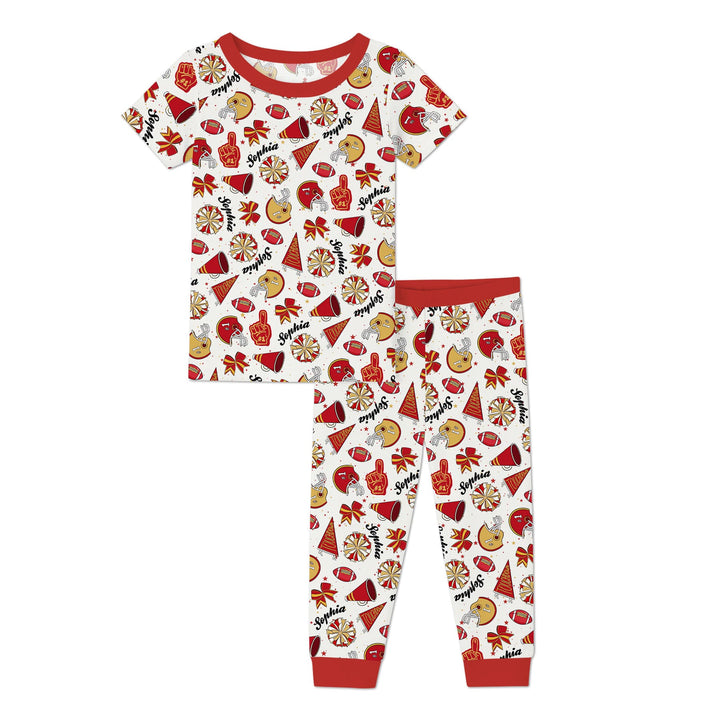 Custom Name Football Cheerleader Two Piece Short Sleeve Pajama Set