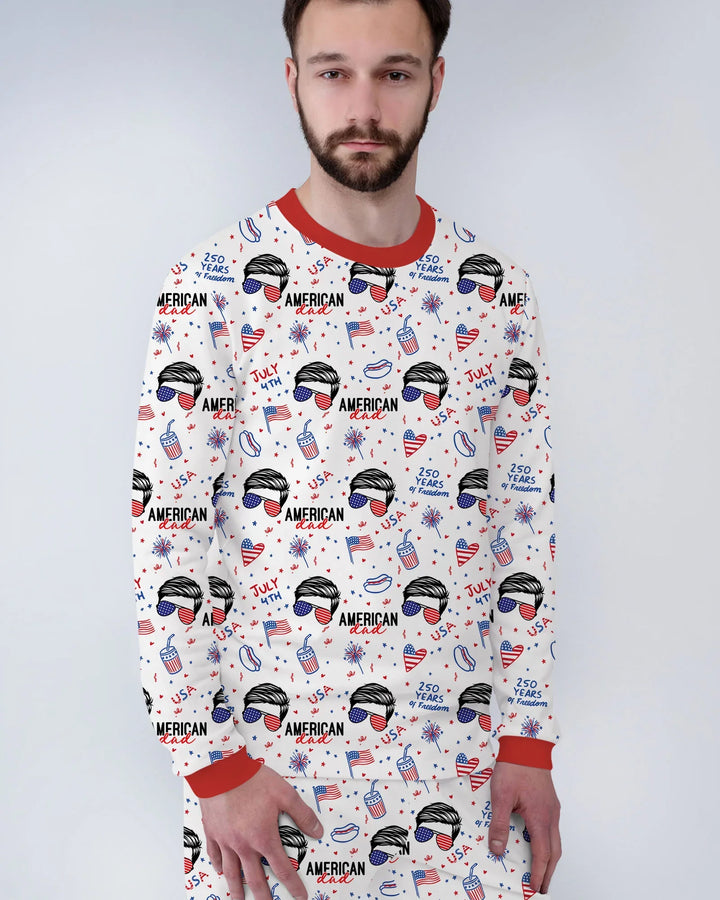 Doodle American Flag Glasses Family Matching Bamboo Men's Pajama Set