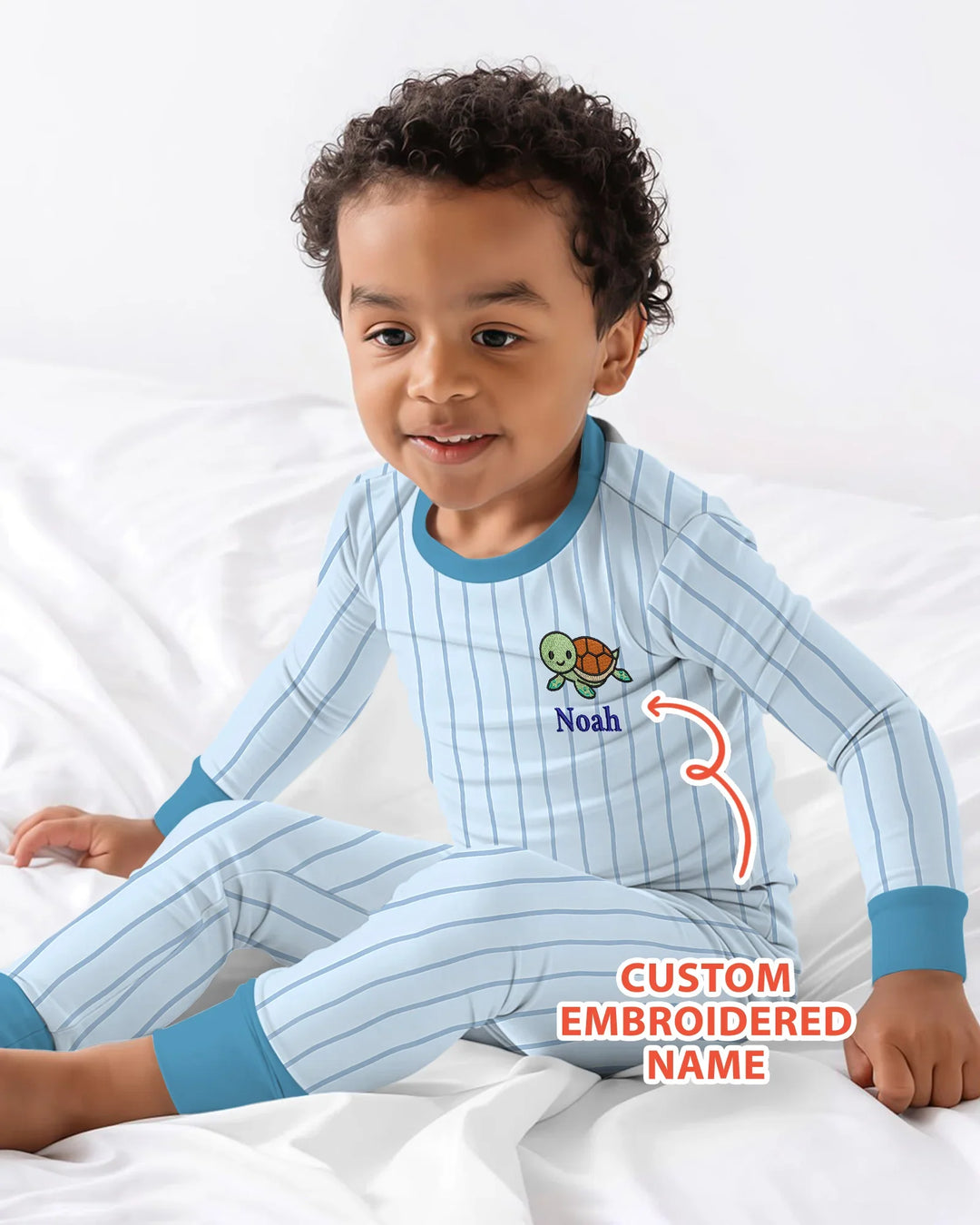Custom Embroidered Name Marine Life Bamboo Two Piece Long Sleeve Pajama Set